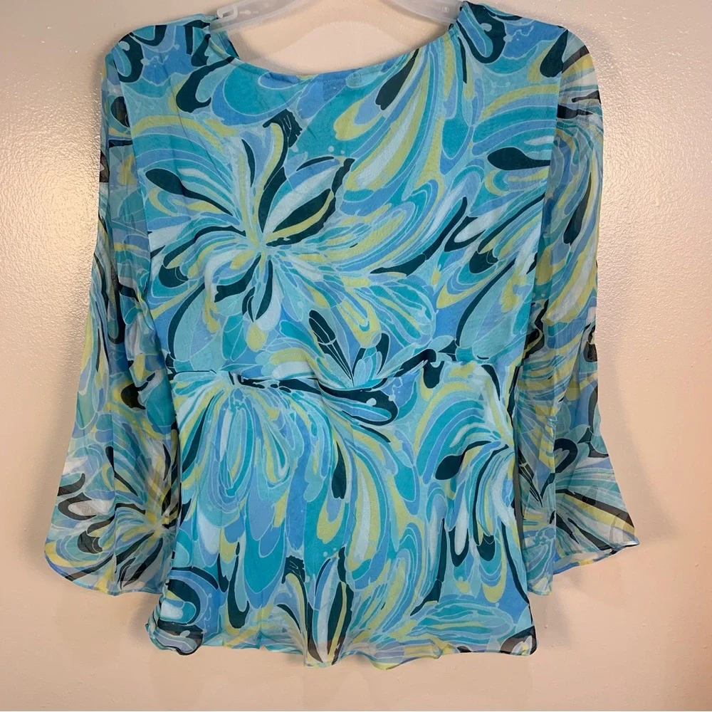 Allison Taylor VTG y2k Printed 100% Silk Blouse - Picture 10 of 14